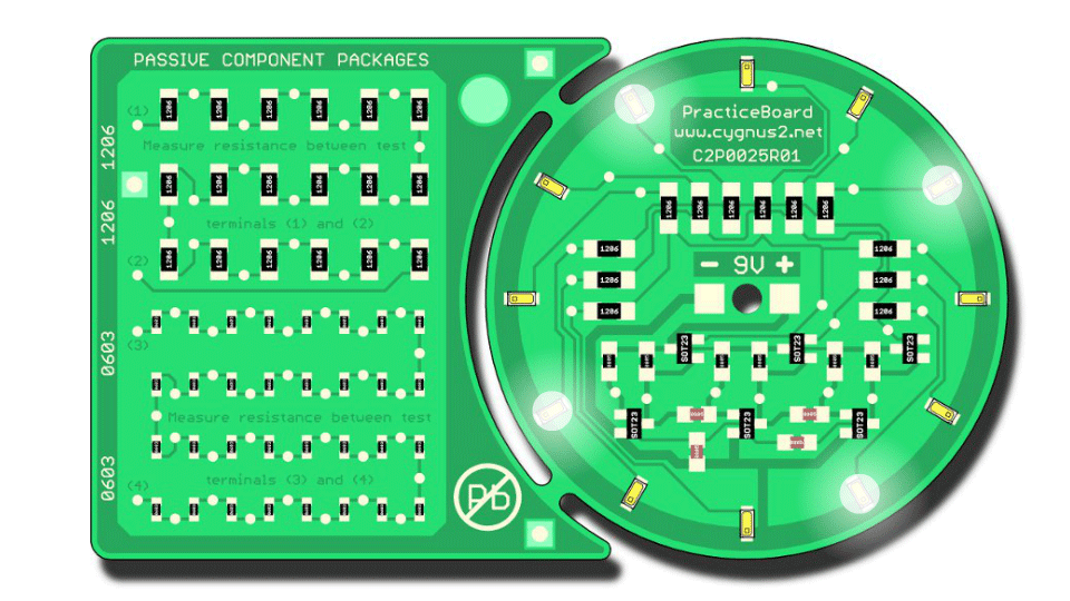 PracticeBoard: Electronic kit for SMT soldering - running LED light effect, rotating circle with 12 LEDs